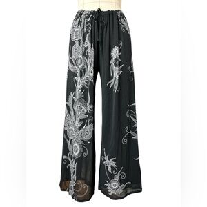 90’s Vivienne Tam micro mesh floral wide leg pants